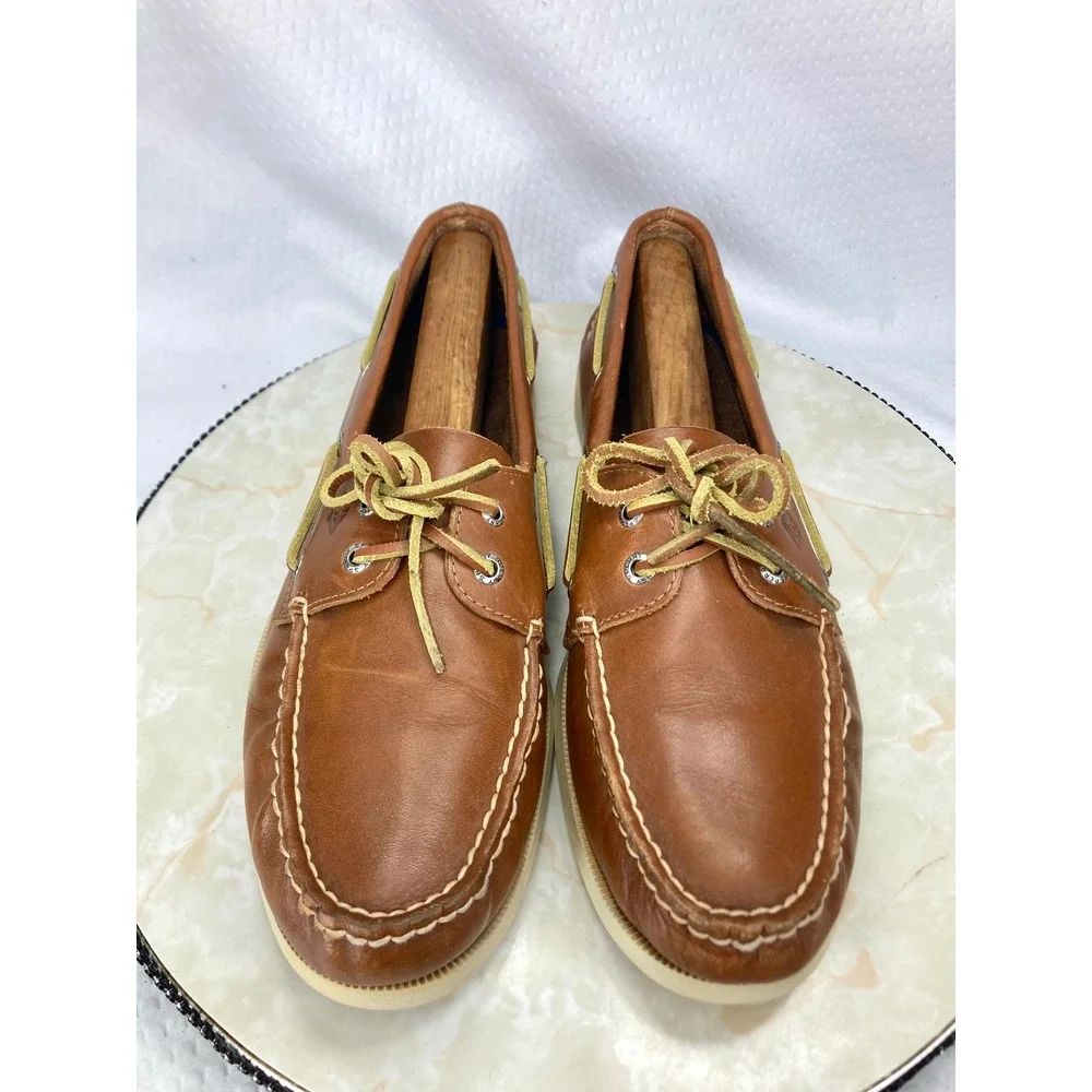 Sperry Top Sider Authentic Original Boat Shoes Men 10.5 Tan Leather 2-Eye Loafer